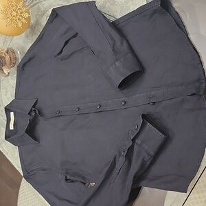Balenciaga Blue Embroidered Casual Button Down Shirt Small Logo